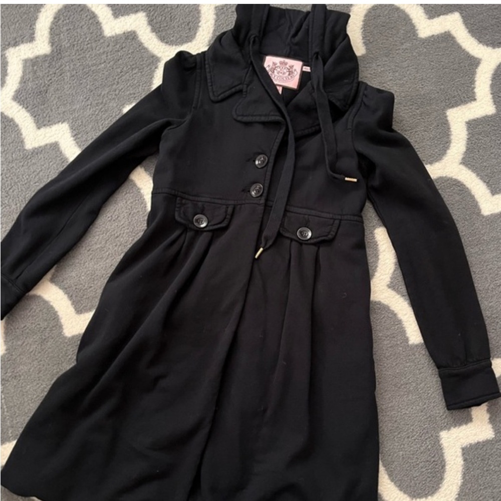 Vintage Y2K Juicy Couture Black 100% Cotton Jacket/Coat w/ Hood - M
